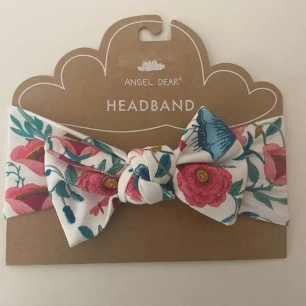 Angel Dear Floral Bamboo Knotted Bow Headband Baby Girls Size 0-12 Months NEW